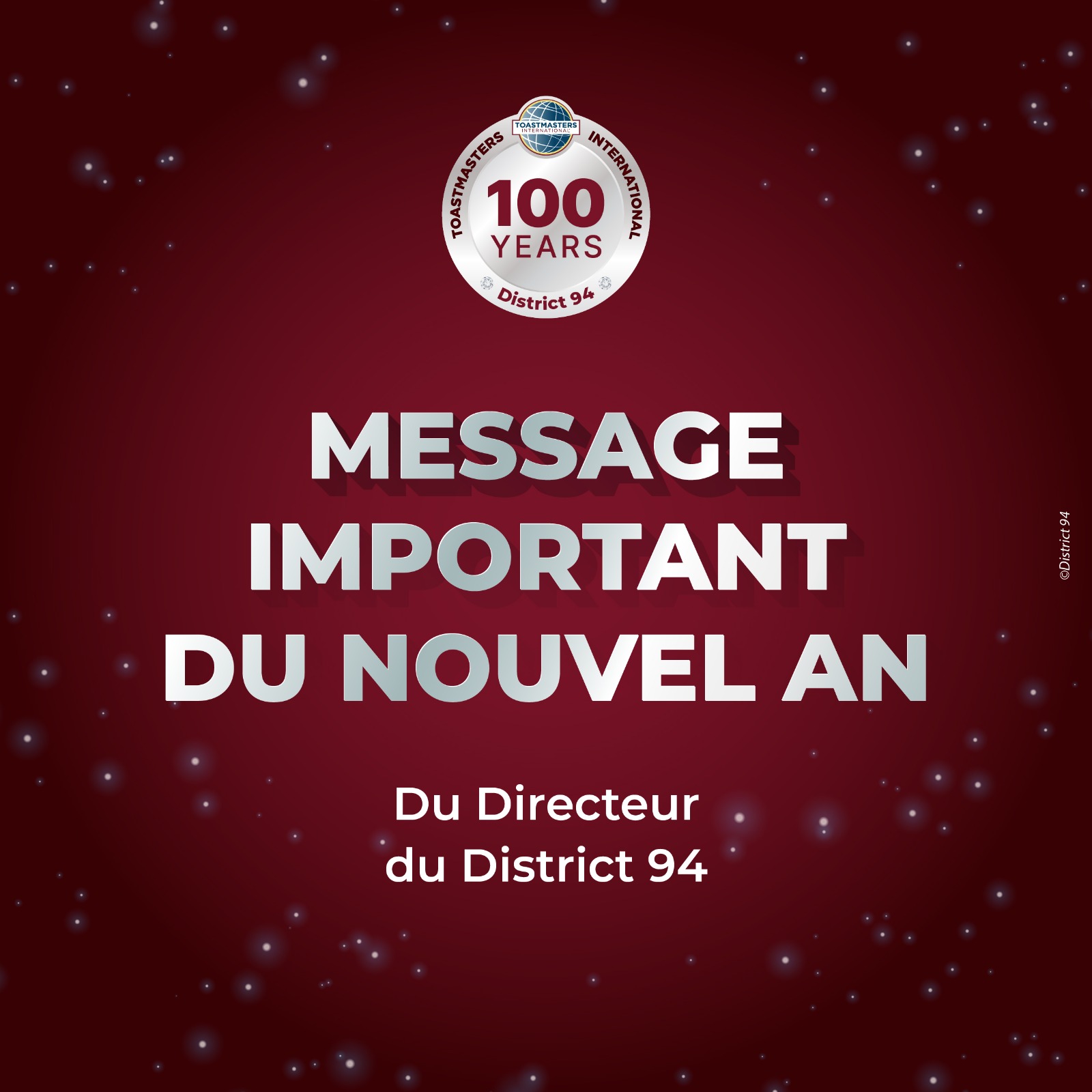 Nouvel an : Message du Directeur du District 94