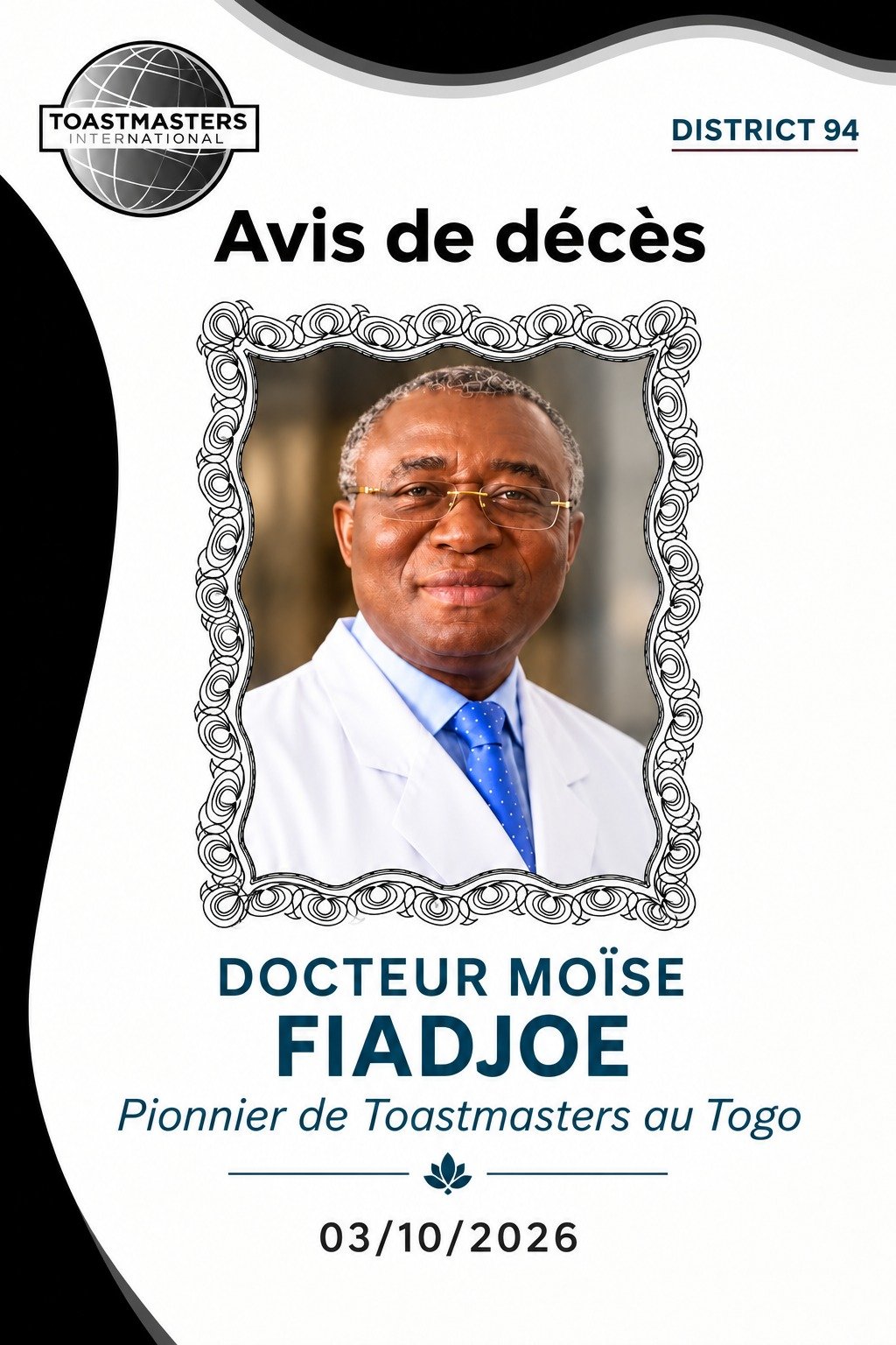 Décès du Docteur Moïse FIADJOE